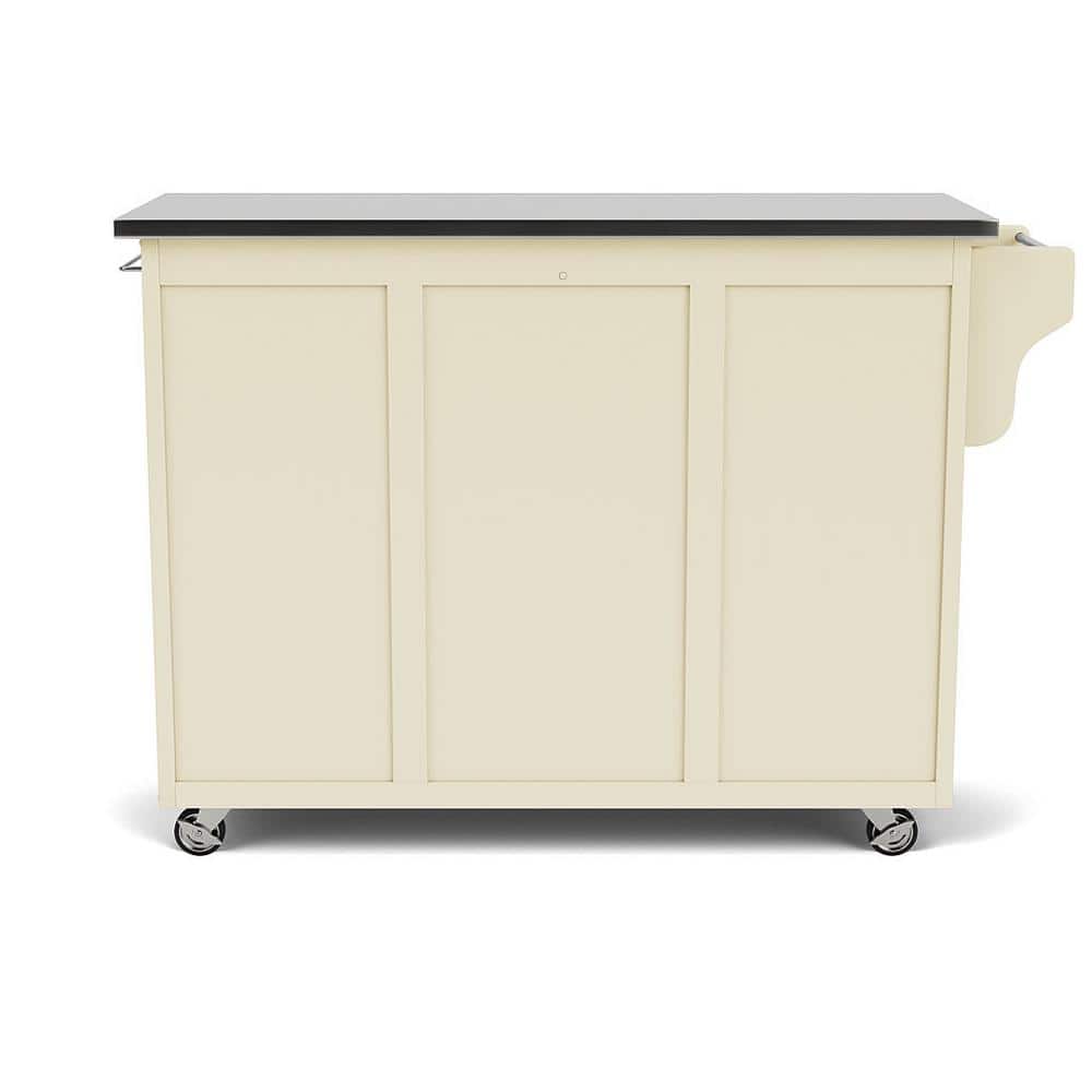 Off-White Stainless Steel Top Kitchen Cart with Storage