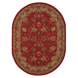 Ottohome Collection Non-Slip Rubberback Oriental Design 5x7 Indoor Oval Area Rug, 5 ft. x 6 ft. 6 in., Dark Red