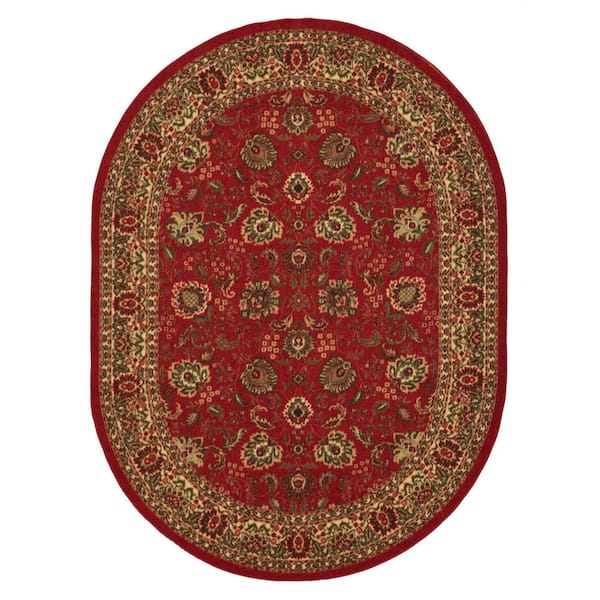 Ottomanson Ottohome Collection Non-Slip Rubberback Oriental Design 5x7 Indoor Oval Area Rug, 5 ft. x 6 ft. 6 in., Dark Red