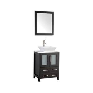 Ravenna 24 in. W Bathroom Vanity in Espresso with Single Basin in White Engineered Marble Top and Mirror