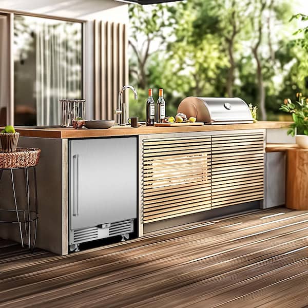 24 in. Built-in/Freestanding Outdoor Beverage Center in Stainless Steel with Digital Temperature Control and 4 wheels