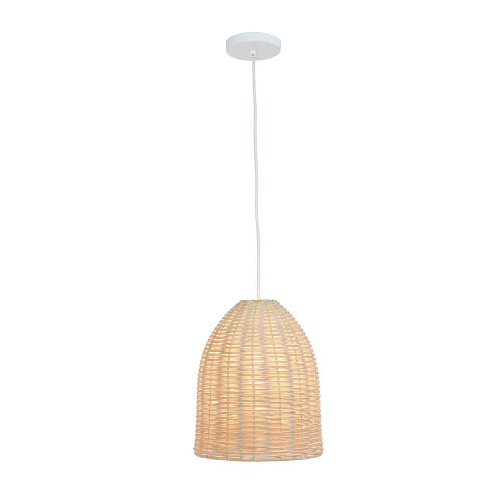 Natural Rattan Dome Pendant Light with White Cord
