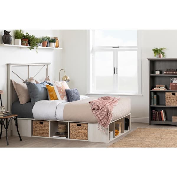 Avilla Winter Oak and Rattan Full Platform Bed