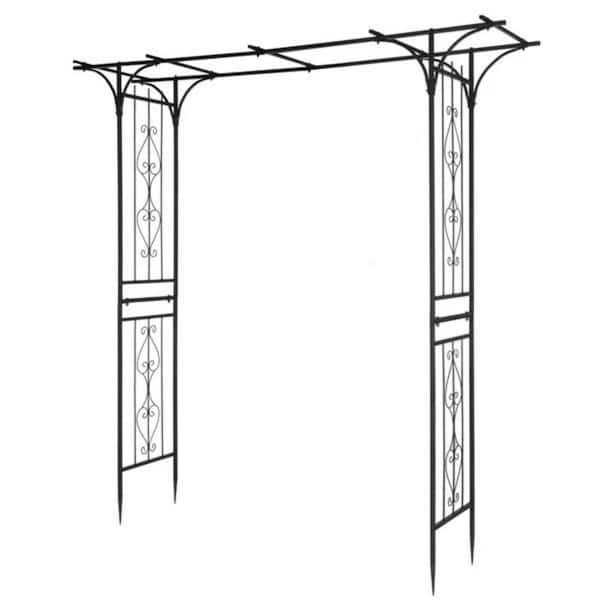 Cubilan 81 x 16 x 8.2 in. Iron 16mm Tube Flat Top Courtyard Iron Arch Black Trellis