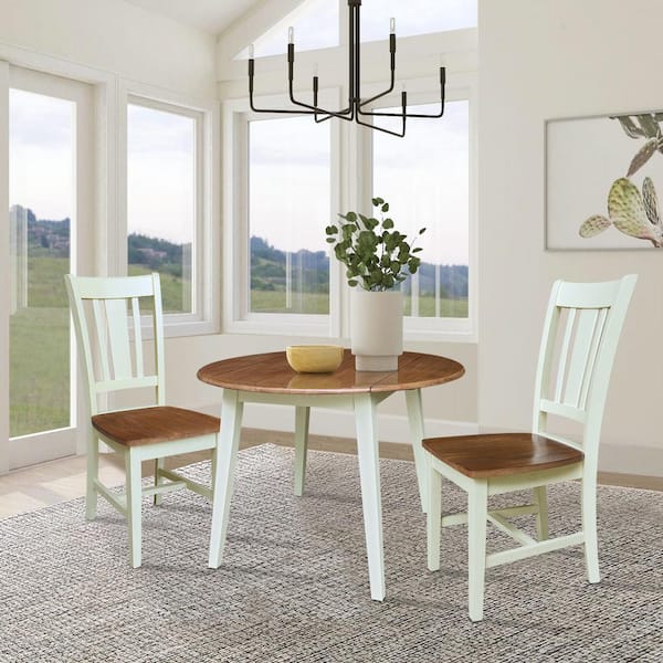 Hickory Shell 42 in. Solid Wood 4 Leg Base Drop-Leaf Leg Dining Table Seats - 4