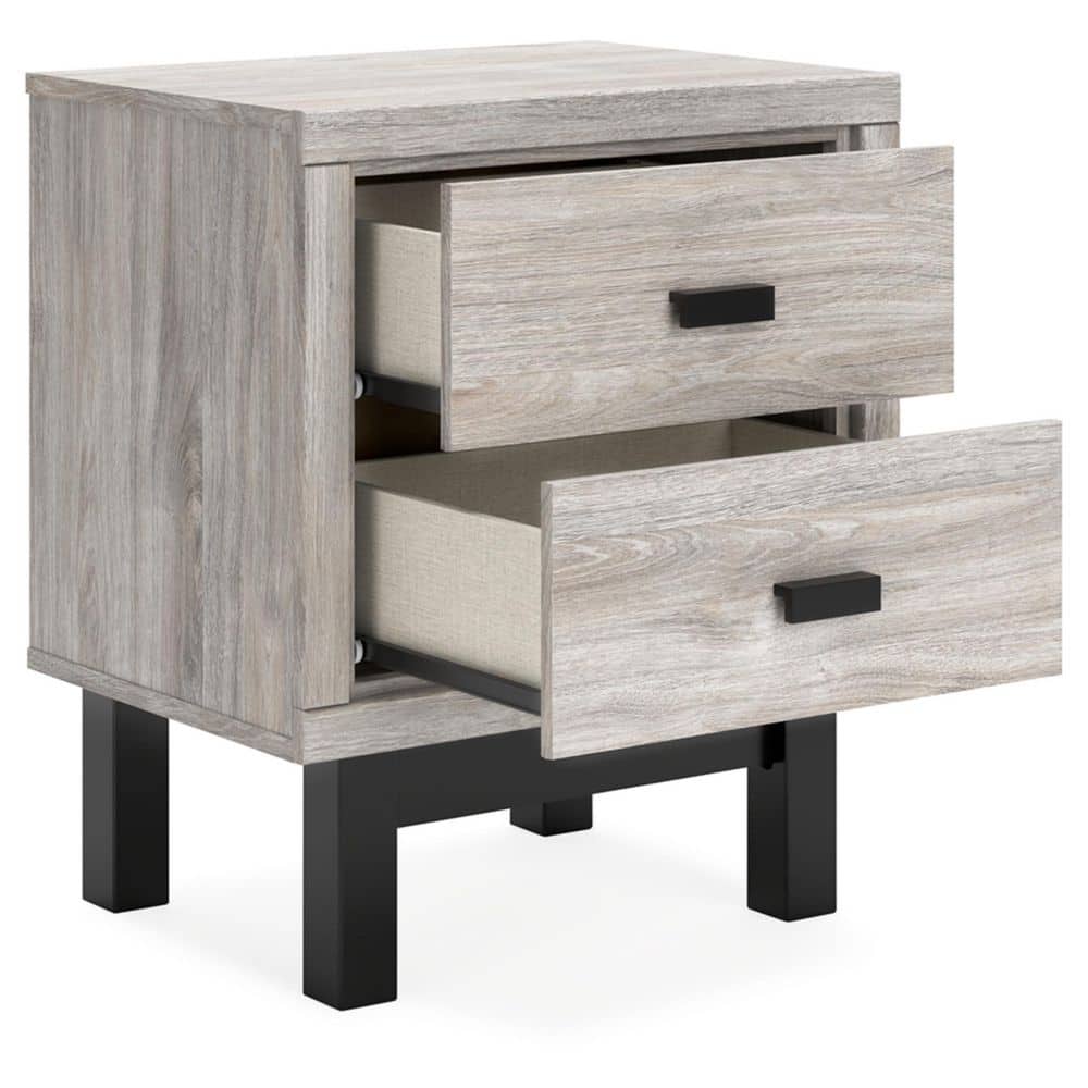 Contemporary Black and Gray 2-Drawer Nightstand with Matte Handles