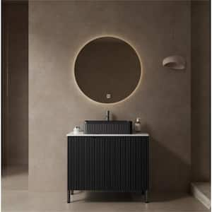 30 in. W Freestanding Single Sink Bath Vanity in Black with White Ceramic Basin Sintered Stone Counter Top