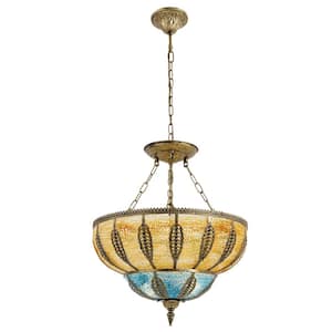 17.71 in. 3-Light Gold Retro Bohemian Style Chandelier for Bedroom Living Room with Colored Shade, No Bulbs Included