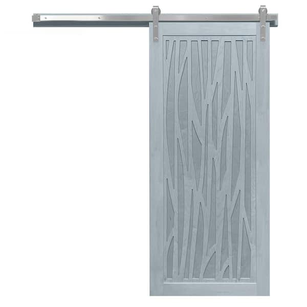 VeryCustom 42 in. x 84 in. Howl at the Moon Beach House Wood Sliding Barn Door with Hardware Kit in Stainless Steel
