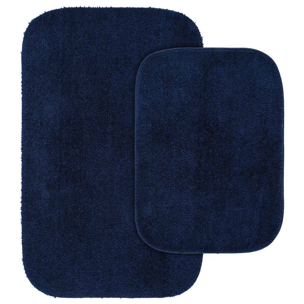 Navy Plush Nylon 2-Piece Washable Bath Rug Set