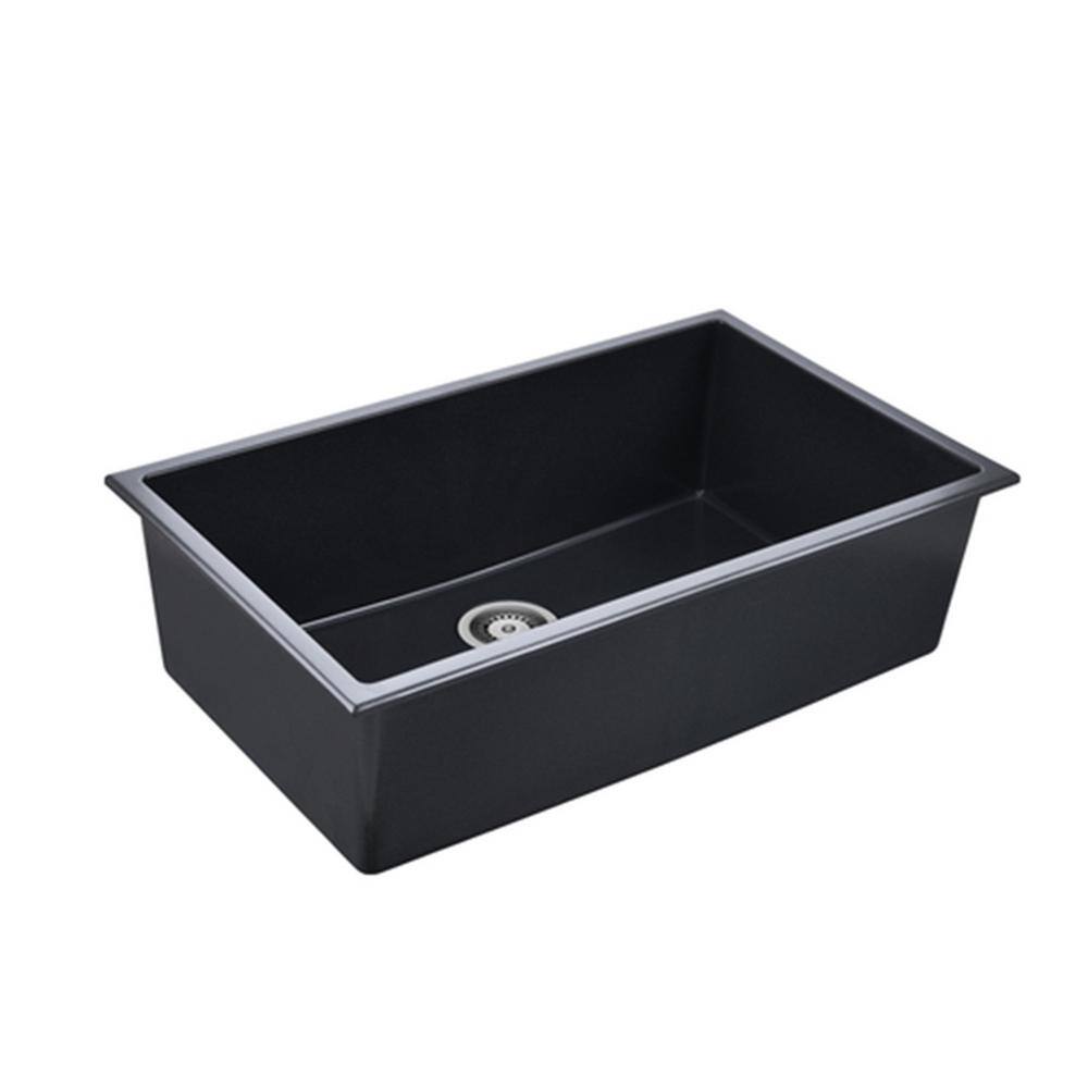 Black 30 in. L Quartz 30 in. L Single Bowl Corner Undermount