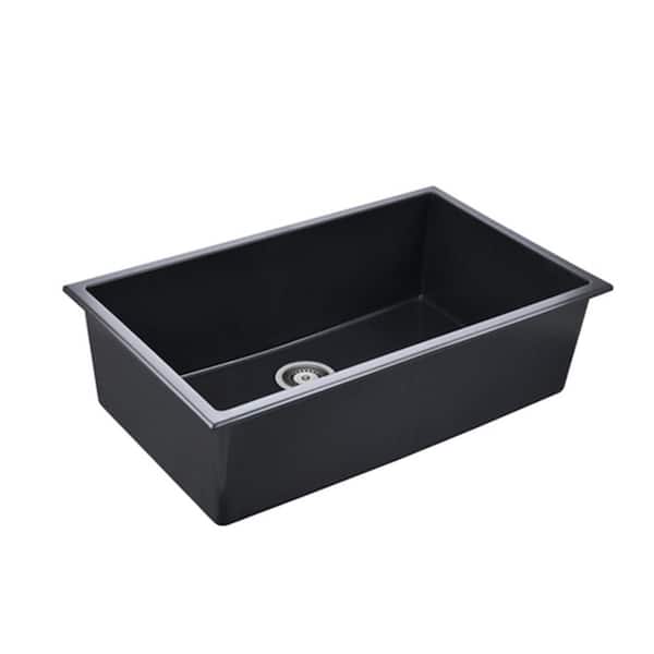 Unbranded Black 30 in. L Quartz 30 in. L Single Bowl Corner Undermount Workstation Kitchen Sink with Faucet
