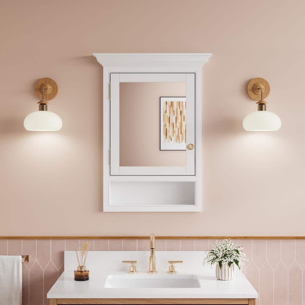 24.01 in. W x 32 in. H Rectangular White Solid Wood Medicine Cabinet with Mirror, 7-Layers Paint, Recessed, Assmebled price history on PriceWatchPro