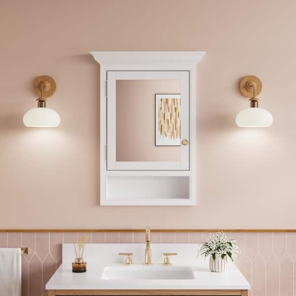 ANGELES HOME 24.01 in. W x 32 in. H Rectangular White Solid Wood Medicine Cabinet with Mirror, 7-Layers Paint, Recessed, Assmebled
