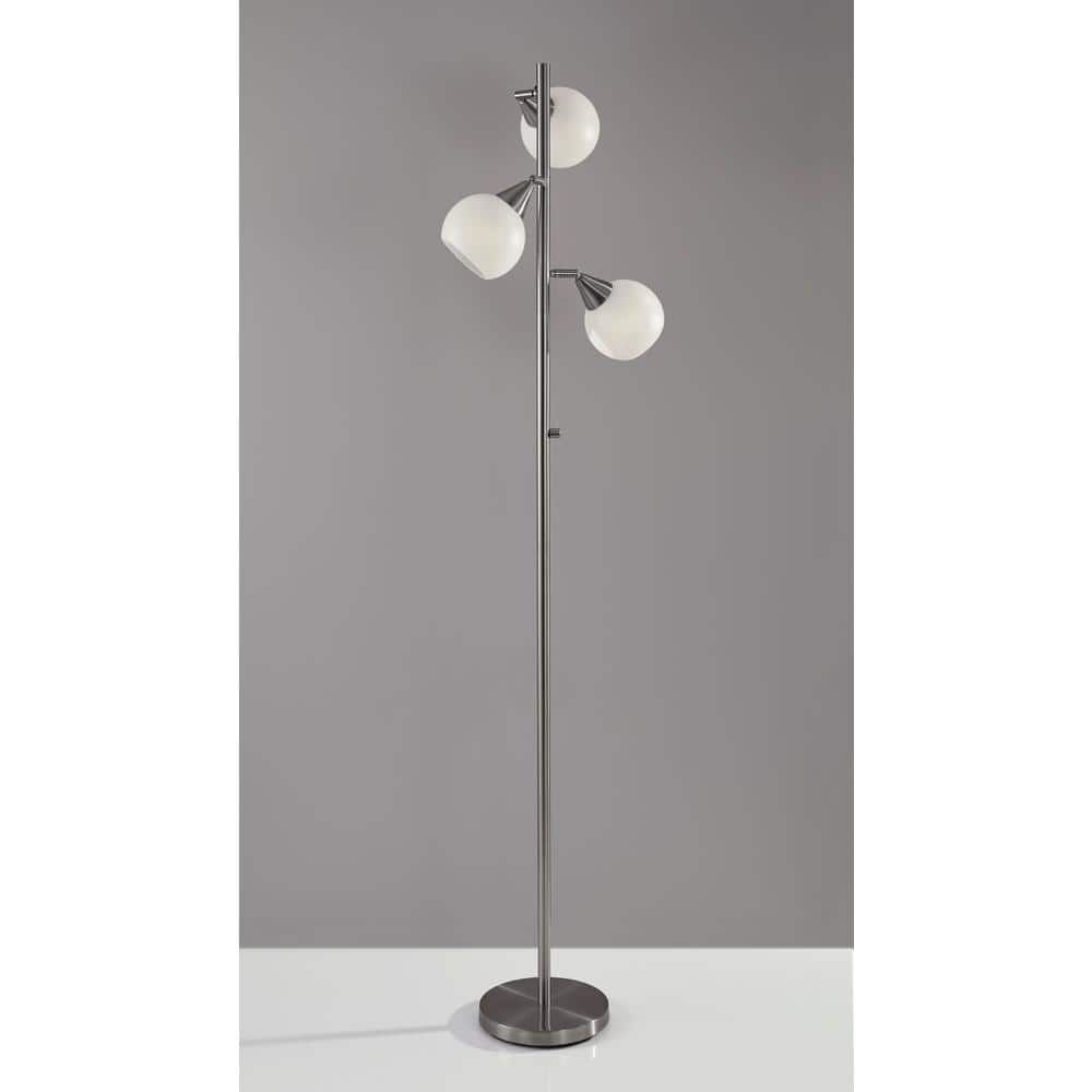 Adjustable White and Brushed Steel Tree Floor Lamp