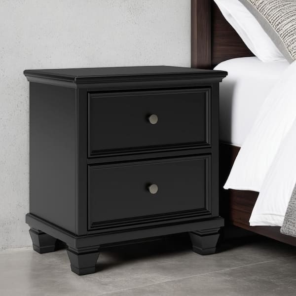 Benjara Lemo Black 2-Drawer 25.13 in. W Nightstand with Round Knobs