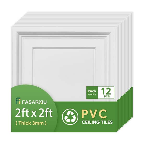 White 2 ft. x 2 ft. Textured Waterproof Washable and Fire-Rated PVC Ceiling Tile (48 sq. ft. / case) 12 Tiles