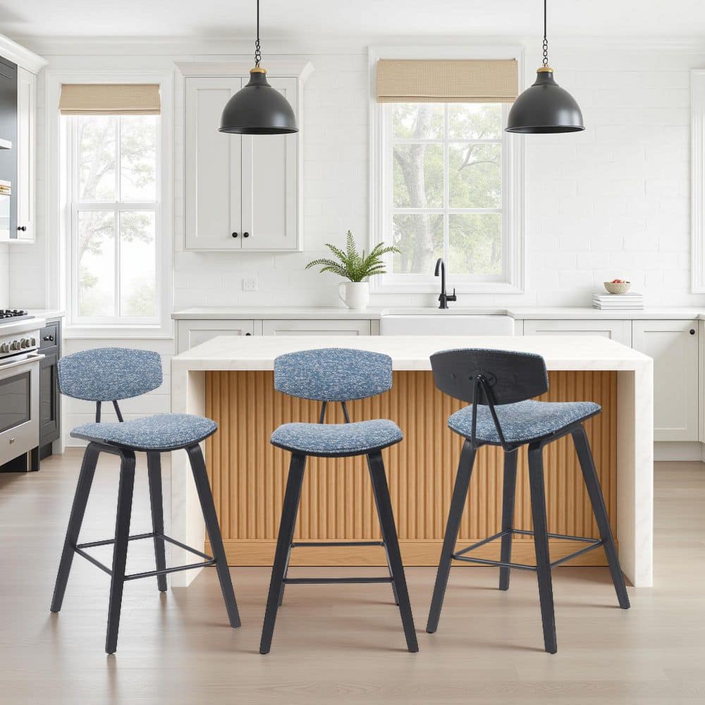 Fox 36 in. H Blue / Black Curved Back Wood Bar Stool with Polyester Fabric Seat Set of 3 price history on PriceWatchPro