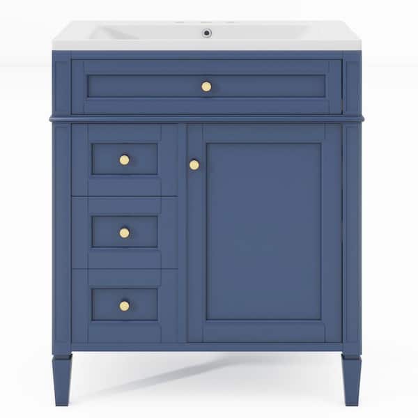 Miscool Ami 30 in. W x 18 in. D x 33 in. H Single Sink Freestanding Bath Vanity in Blue With White Resin Top (Tip-out Drawer)