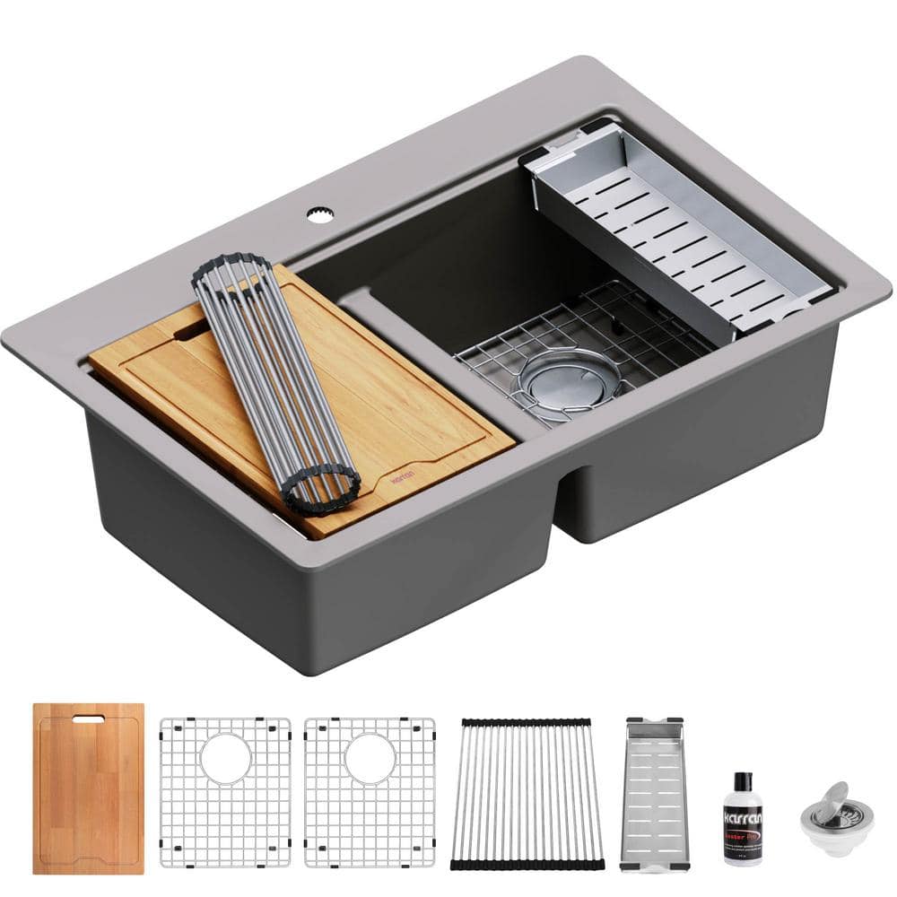 QTWS-880 Quartz/Granite 33 in. Double Bowl Drop-in Workstation Kitchen Sink in Concrete price history on PriceWatchPro