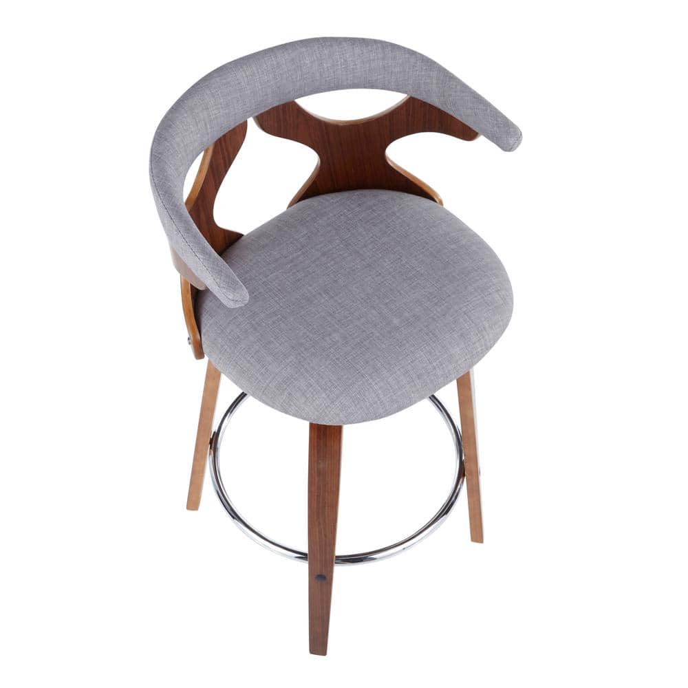 Gardenia Mid-Century Gray Swivel Counter Stool with Wood Base