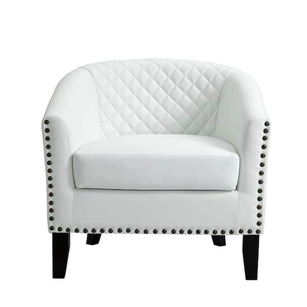 Uixe 29 in. Modern White Upholstered Faux Leather Arm Chair with Nailhead Trim