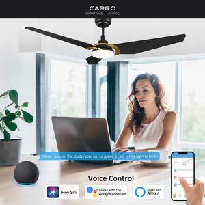 Brently 56 in. Dimmable LED Indoor/Outdoor Black Smart Ceiling Fan with Light and Remote, Works w/ Alexa/Google Home