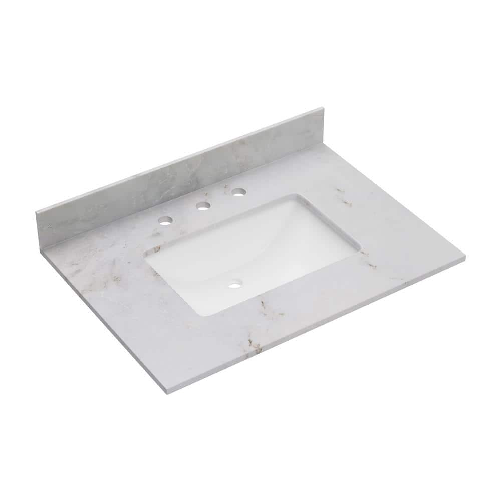 31'' White Marble Single Sink Bathroom Vanity Top with Backsplash