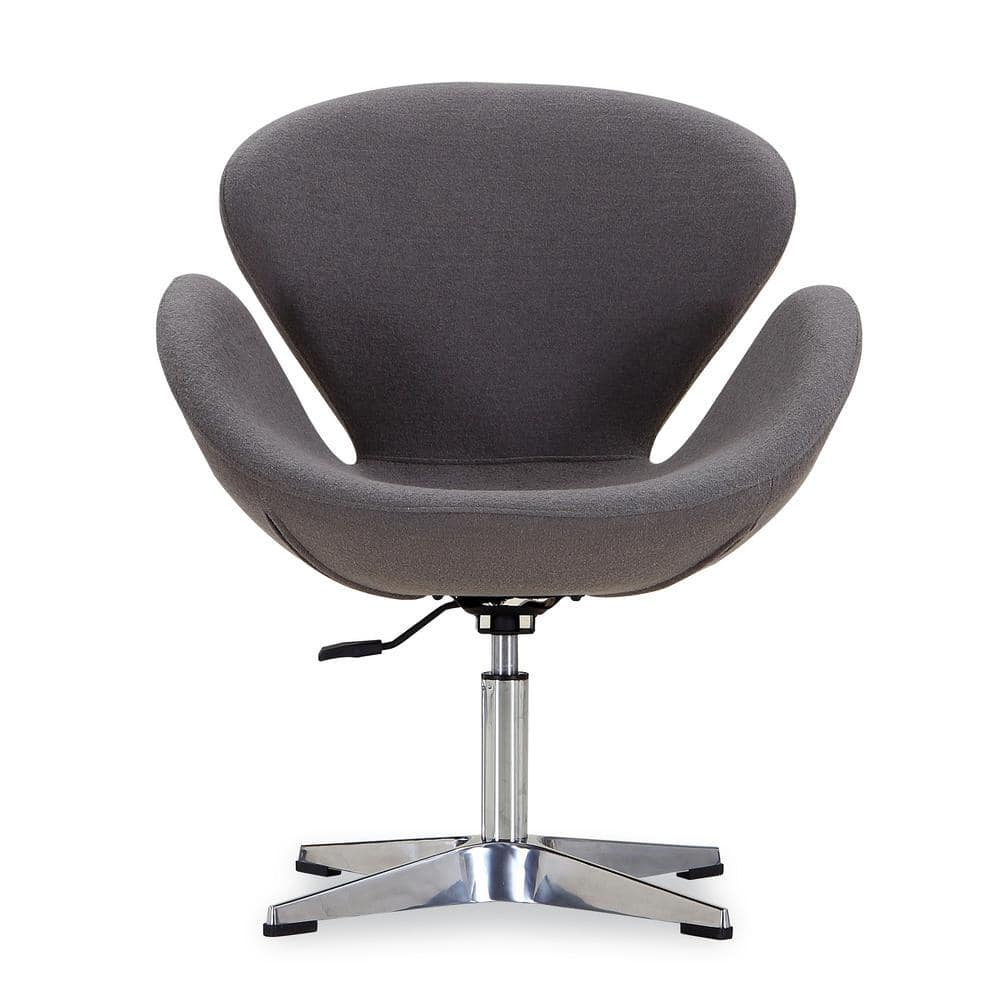 Gray Leather and Fabric Swivel Chair with Metal Base