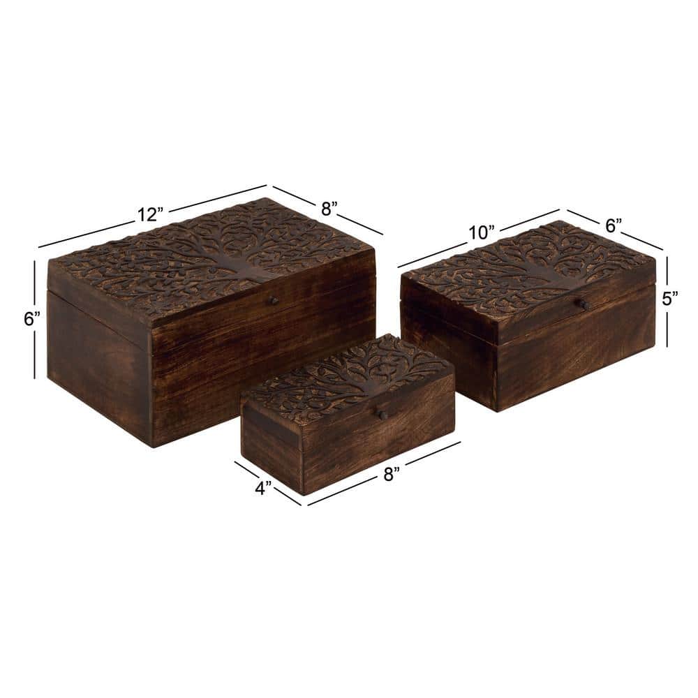 Rustic Hand-Carved Mango Wood Lidded Boxes Set of 3