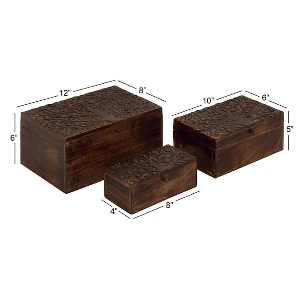 Litton Lane Rectangle Wood Handmade Floral Box with Hinged Lid (Set of 3)  31882 - The Home Depot