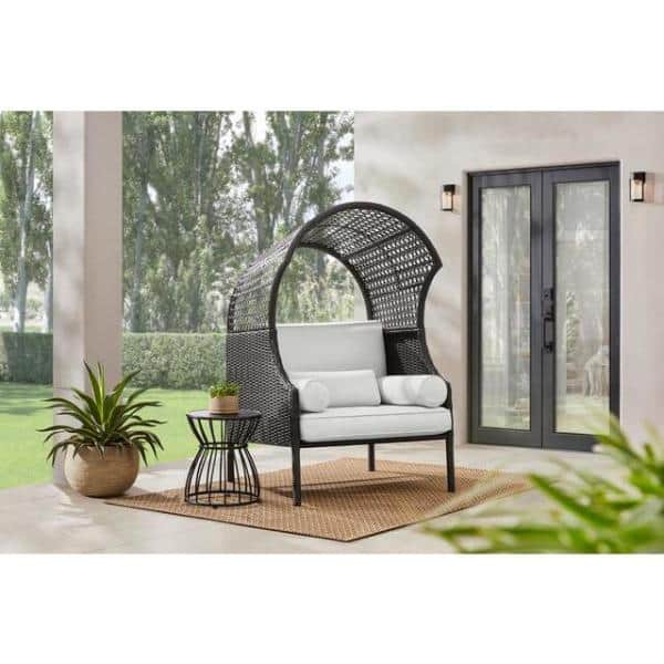 Hampton Bay Richmont Black Wicker Outdoor Patio Egg Lounge Chair with CushionGuard Gray Cushions