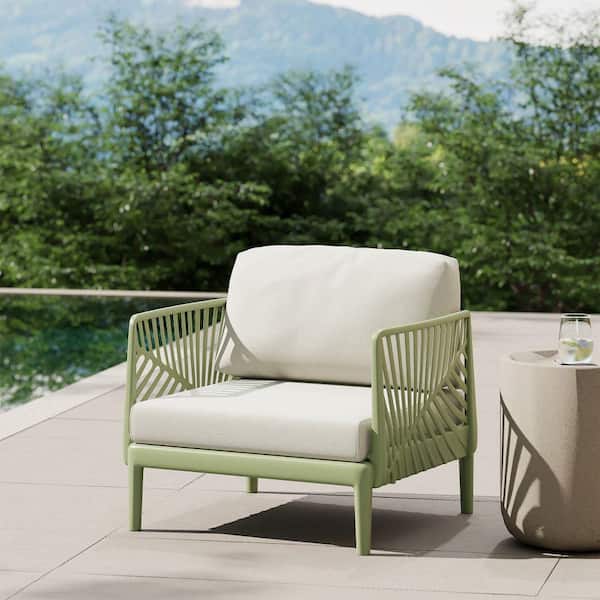 Frond and Form Outdoor Patio Green Deep Seating Poly Plastic All Weather Club Chair with Ivory Cushions