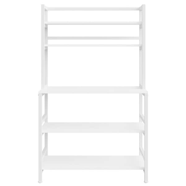 KANGTEEN Metal Kitchen Cabinet Orgarnizer, 5 Layers Freestanding Kitchen Storage Shelves Backer's Rack with Clamshell Glass Doors Black/White 23.6*12.6*