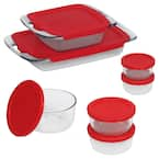 Pyrex Bake N Store 6-Piece Glass Bakeware and Storage Set with Red