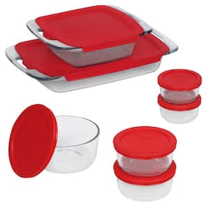 Bake N Store 14-Piece Glass Bakeware and Storage Set with Red Lids