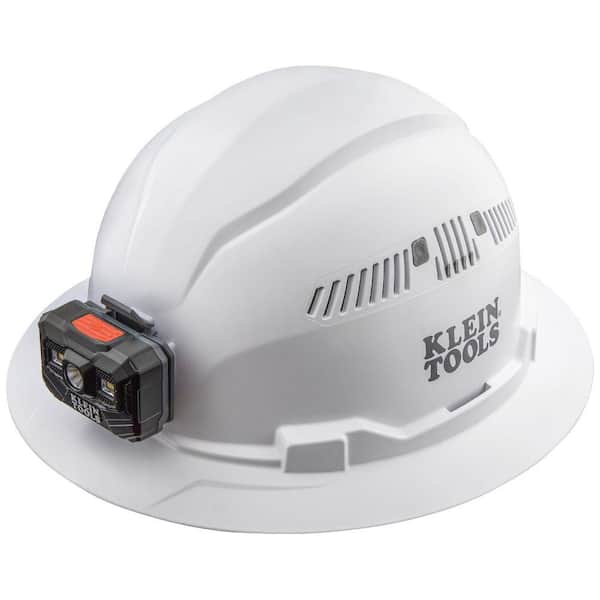 Klein Tools Hard Hat, Vented, Full Brim with Rechargeable Headlamp