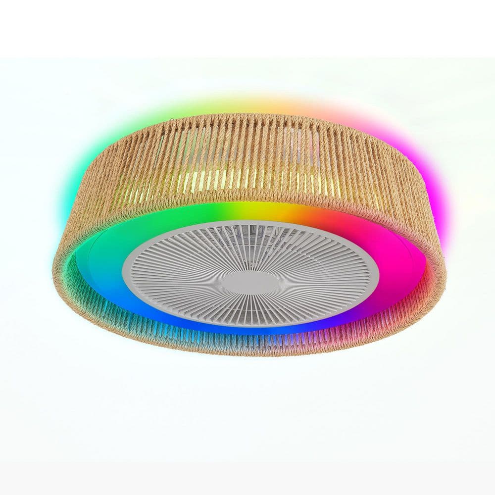 21.3 in. White Rope Woven Rustic DC Motor Semi Flush Mount Ceiling Fan Light with LED RGB Mood Lighting price history on PriceWatchPro
