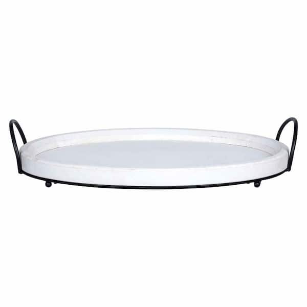 HomeRoots Amelia 18 in. W x 3.15 in. H x 12 in. D Round White Wash MDF Dinnerware and Serving Storage