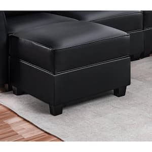 25.79 in. Faux Leather Square Ottoman Module with Storage Footstool for Sectional Sofa in Black