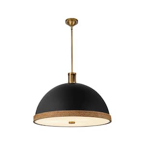 Doral 24 in. 3 Light 60-Watt Matte Black/Vintage Brass Pendant Light