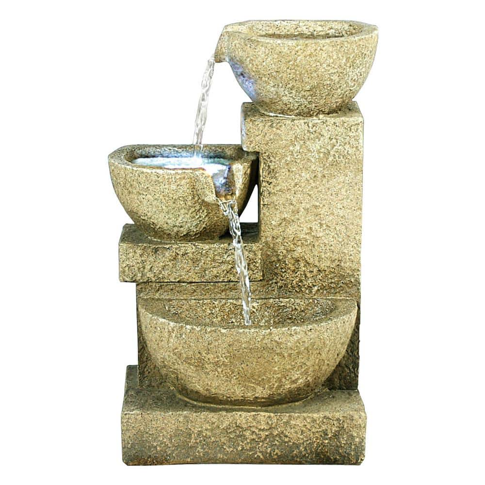 Villa Fortino Cascading Brown Resin Garden Fountain with LED Lights