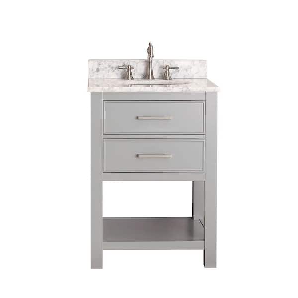 Avanity Brooks 25 in. W x 22 in. D x 35 in. H Vanity in Chilled Gray with Marble Vanity Top in Carrara White and White Basin