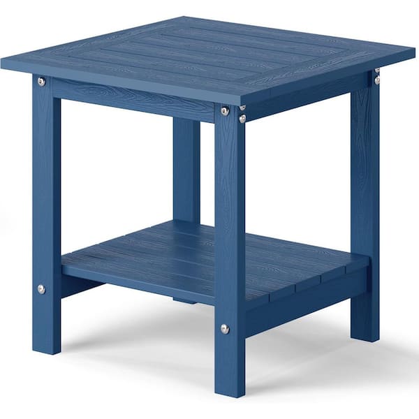 16 x 16 in Navy Square Plastic Adirondack Outdoor Double Layer Side Table