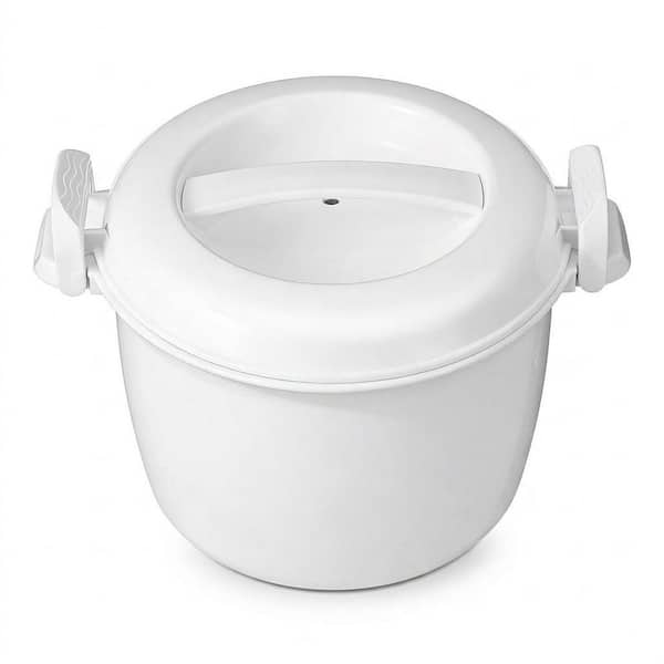 2 qt. Food-Grade Plastic Microwave Rice Cooker Steamer for Grains, Pasta, Vegetables BPA-Free Dishwasher Safe