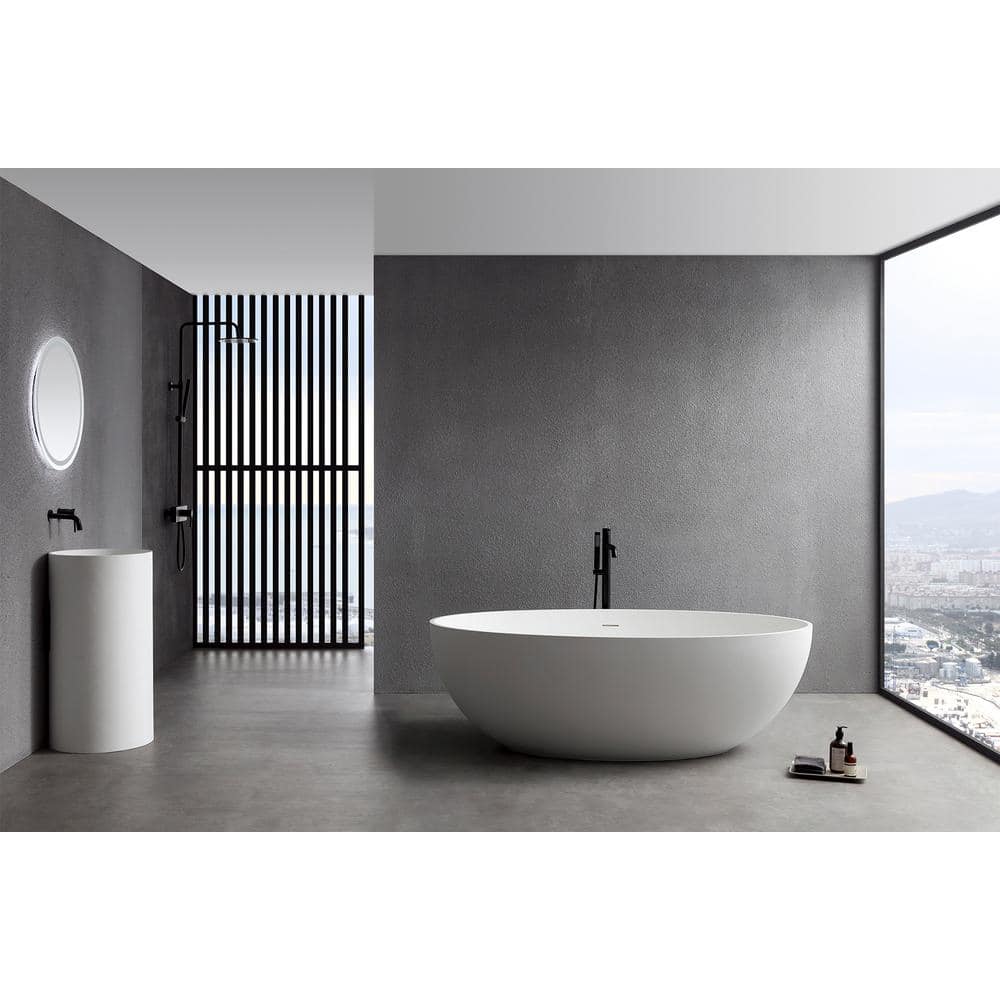 67 in. Stone Resin Flatbottom Solid Surface Freestanding Double Ended Soaki