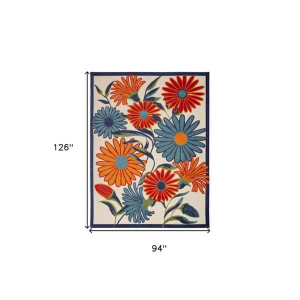Ivory, Blue, Orange 8 ft. x 11 ft. Woven Polypropylene Rectangle Indoor/Outdoor Area Rug