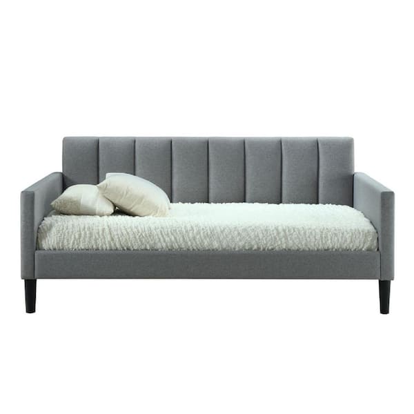 LuXeo Bristol Twin Size Upholstered Panel Platform Gray Bed