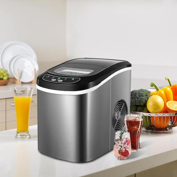 9.5 in. 26 lbs. Portable Countertop Ice Maker Machine for Crystal Ice Cubes  with Ice Scoop in Stainless Steel
