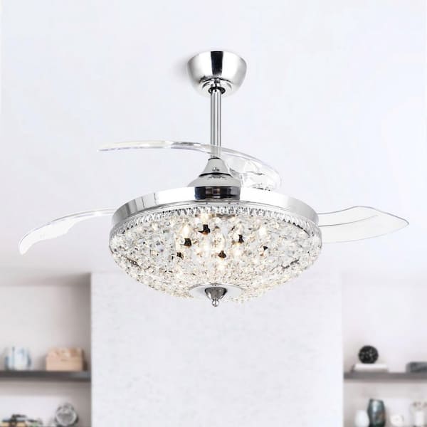Flint Garden 42 in. Retractable 3-Blade Chrome Crystal Ceiling Fan with Light Kit and Remote Control